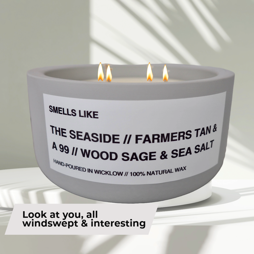 Smells Like Jo Malone Wood Sage and Sea Salt Inspired Large Scented Candle - Light Grey Ceramic Candle – bergamot, sage and amber - 100% natural Rapeseed candle wax, Coconut candle wax & Beeswax Candle wax -Made in Wicklow Ireland