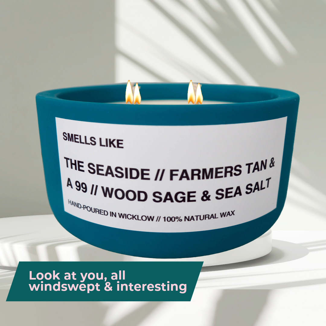 Smells Like Jo Malone Wood Sage and Sea Salt Inspired Large Scented Candle - Deep Teal Ceramic Candle – bergamot, sage and amber - 100% natural Rapeseed candle wax, Coconut candle wax & Beeswax Candle wax -Made in Wicklow Ireland