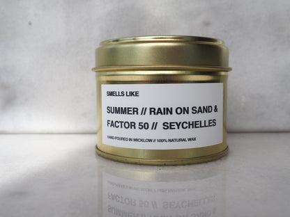 Smells Like The White Company Seychelles Dupe Small Scented Candle - Gold Tin Candle - vanilla and coconut scented- 100% natural Rapeseed candle wax, Coconut candle wax & Beeswax Candle wax -Made in Wicklow Ireland