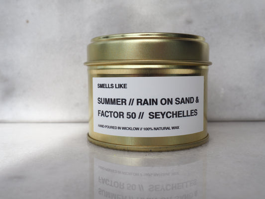 Smells Like The White Company Seychelles Dupe Small Scented Candle - Gold Tin Candle - vanilla and coconut scented- 100% natural Rapeseed candle wax, Coconut candle wax & Beeswax Candle wax -Made in Wicklow Ireland