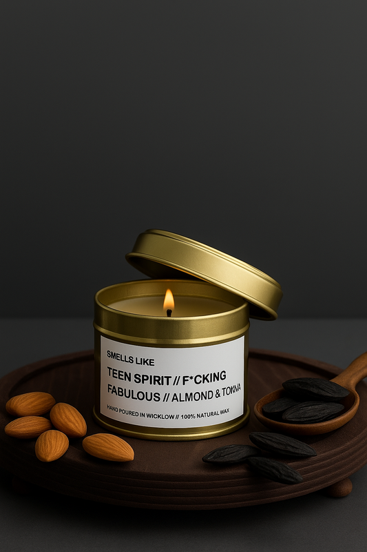 Smells Like Tom Ford F*cking Fabulous Dupe Scented Candle - Gold Tin Candle - hand-poured candle - 100% natural Rapeseed Candle Wax, Coconut Candle Wax & Beeswax Candle Wax -Made in Wicklow Ireland