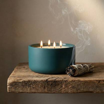 WOOD SAGE & SEA SALT // 390G LARGE 4 WICK CERAMIC CANDLE