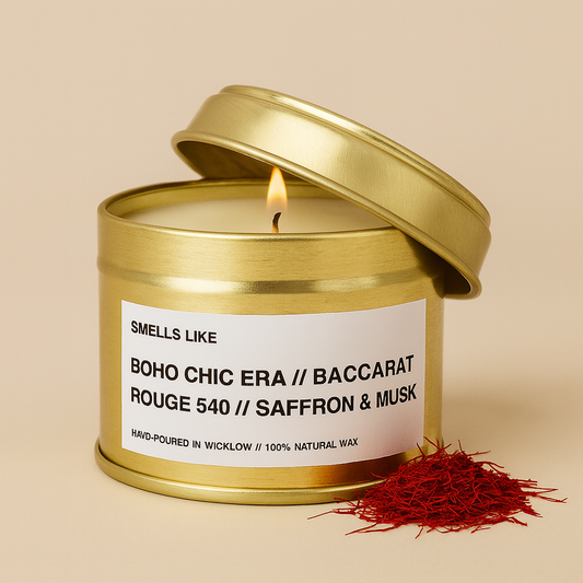 Smells Like Baccarat Rouge 540 Dupe Scented Candle - Gold Tin Candle - hand-poured candle - 100% natural Rapeseed Candle Wax, Coconut Candle Wax & Beeswax Candle Wax -Made in Wicklow Ireland