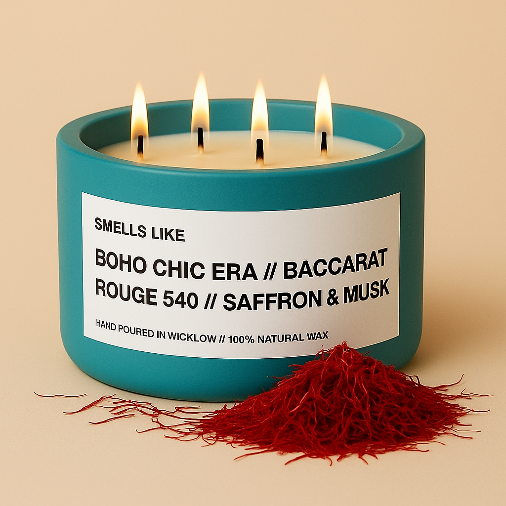 Smells Like Baccarat Rouge 540 Inspired Large Scented Candle - Deep Teal Ceramic Candle - hand-poured candle - 100% natural Rapeseed candle wax, Coconut candle wax & Beeswax Candle wax -Made in Wicklow Ireland