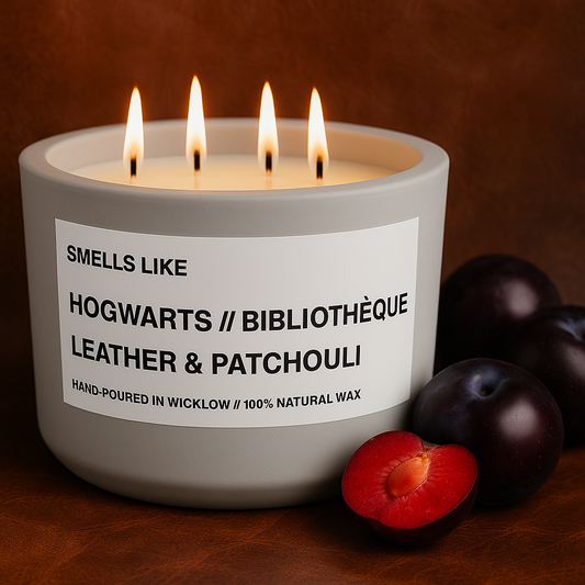 Smells Like Byredo Bibliotheque Dupe Large Scented Candle - Grey Ceramic Candle - distressed leather and wild patchouli - 100% natural Rapeseed candle wax, Coconut candle wax & Beeswax Candle wax -Made in Wicklow Ireland
