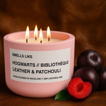 Smells Like Byredo Bibliotheque Dupe Large Scented Candle - Pink Ceramic Candle - distressed leather and wild patchouli - 100% natural Rapeseed candle wax, Coconut candle wax & Beeswax Candle wax -Made in Wicklow Ireland