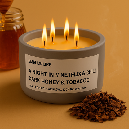 Smells Like Dark honey & tobacco Large Scented Candle - Light Grey Ceramic Candle - hand-poured candle - 100% natural Rapeseed candle wax, Coconut candle wax & Beeswax Candle wax -Made in Wicklow Ireland