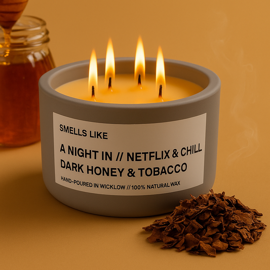 Smells Like Dark honey & tobacco Large Scented Candle - Light Grey Ceramic Candle - hand-poured candle - 100% natural Rapeseed candle wax, Coconut candle wax & Beeswax Candle wax -Made in Wicklow Ireland