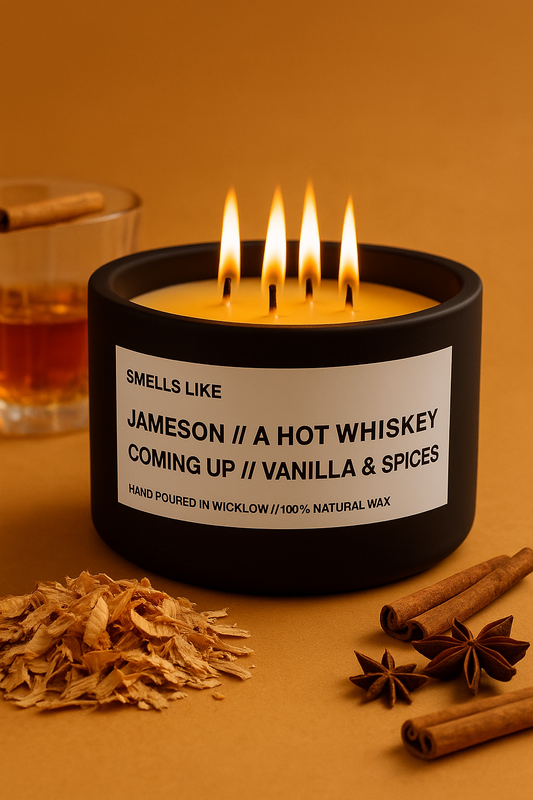 Smells Like Jameson Irish Whiskey Large Scented Candle - Matt Black Ceramic Candle – vanilla , sherry and spices - 100% natural Rapeseed candle wax, Coconut candle wax & Beeswax Candle wax -Made in Wicklow Ireland