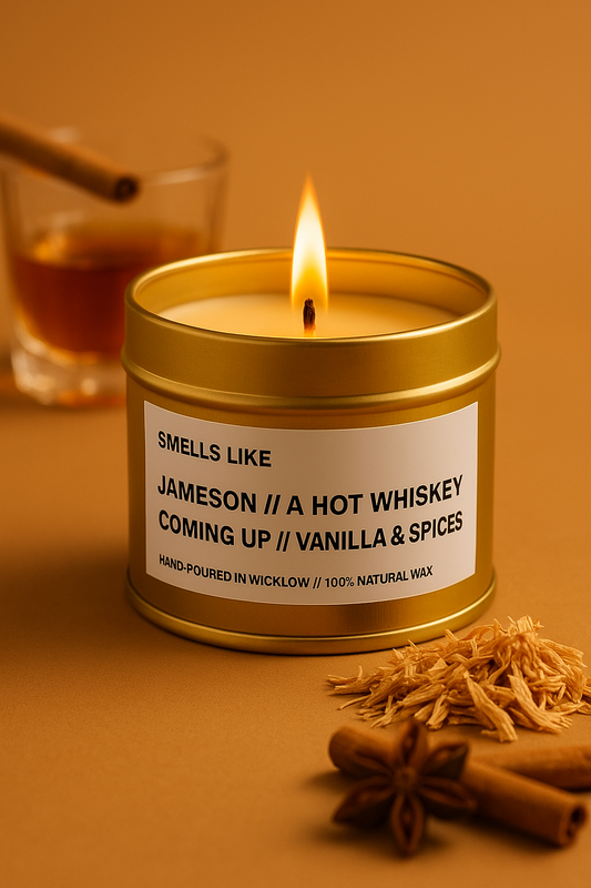 Smells Like Jameson Irish Whiskey Scented Candle – Gold Tin Candle - hand-poured candle - 100% natural Rapeseed Candle Wax, Coconut Candle Wax & Beeswax Candle Wax -Made in Wicklow Ireland