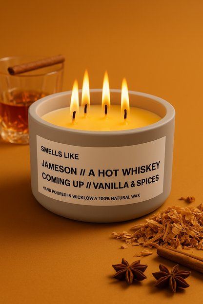 Smells Like Jameson Irish Whiskey Large Scented Candle - Light Grey Ceramic Candle – vanilla , sherry and spices - 100% natural Rapeseed candle wax, Coconut candle wax & Beeswax Candle wax -Made in Wicklow Ireland