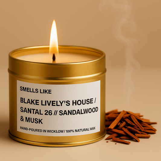 Smells Like Le Labo Santal 26 Dupe luxury Scented Candle – Blake Lively House - Gold Tin Candle - hand-poured candle - 100% natural Rapeseed Candle Wax, Coconut Candle Wax & Beeswax Candle Wax -Made in Wicklow Ireland
