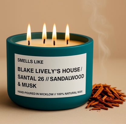 Smells Like Le Labo Santal 26 Dupe Scented Candle – Blake Lively House -  Deep Teal Ceramic Candle - hand-poured candle - 100% natural Rapeseed candle wax, Coconut candle wax & Beeswax Candle wax -Made in Wicklow Ireland