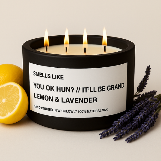 Smells Like It'll Be Grand Large Scented Candle - Matt Black Ceramic Candle – lemon and lavender - 100% natural Rapeseed candle wax, Coconut candle wax & Beeswax Candle wax -Made in Wicklow Ireland