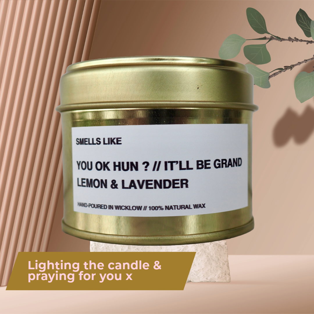 Smells Like It'll Be Grand Scented Candle - Gold Tin Candle – lemon and lavender - 100% natural Rapeseed candle wax, Coconut candle wax & Beeswax Candle wax -Made in Wicklow Ireland