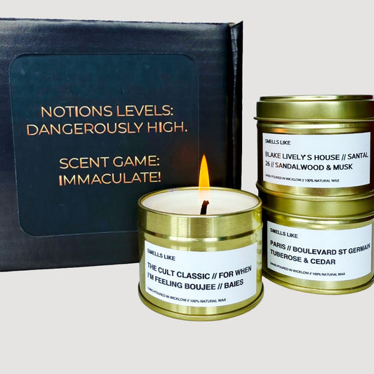 Smells Like Notions Candle Collection - Gold Tin Candle - hand-poured candle - 100% natural Rapeseed Candle Wax, Coconut Candle Wax & Beeswax Candle Wax -Made in Wicklow Ireland