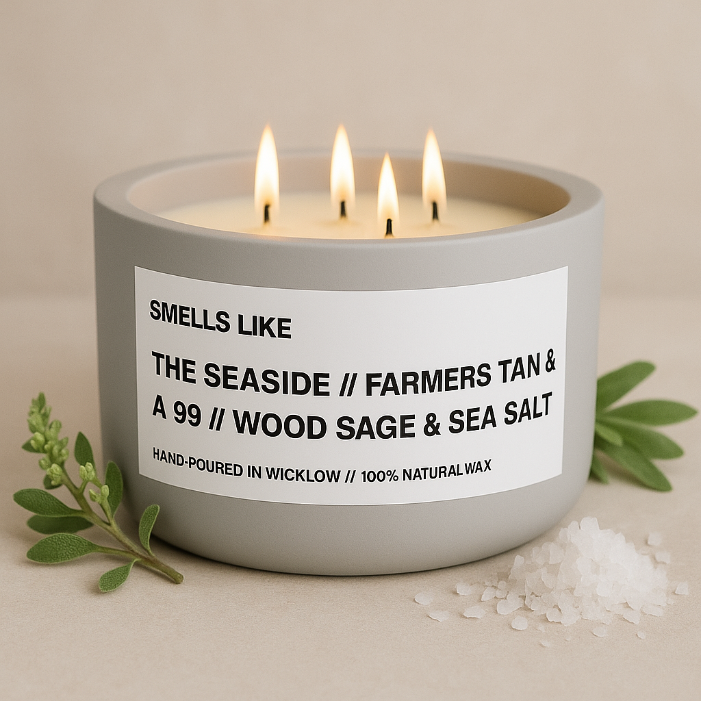 Smells Like Jo Malone Wood Sage and Sea Salt Inspired Large Scented Candle - Light Grey Ceramic Candle – bergamot, sage and amber - 100% natural Rapeseed candle wax, Coconut candle wax & Beeswax Candle wax -Made in Wicklow Ireland