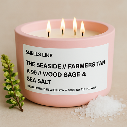 Smells Like Jo Malone Wood Sage and Sea Salt Inspired Large Scented Candle - Baby Pink Ceramic Candle – bergamot, sage and amber - 100% natural Rapeseed candle wax, Coconut candle wax & Beeswax Candle wax -Made in Wicklow Ireland