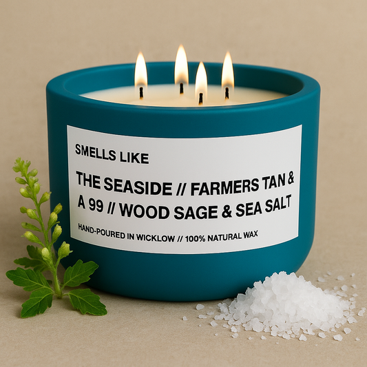 Smells Like Jo Malone Wood Sage and Sea Salt Inspired Large Scented Candle - Deep Teal Ceramic Candle – bergamot, sage and amber - 100% natural Rapeseed candle wax, Coconut candle wax & Beeswax Candle wax -Made in Wicklow Ireland