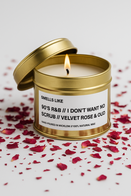 Smells Like Jo Malone Velvet Rose & Oud Dupe Scented Candle - Gold Tin Candle - hand-poured candle - 100% natural Rapeseed Candle Wax, Coconut Candle Wax & Beeswax Candle Wax -Made in Wicklow Ireland