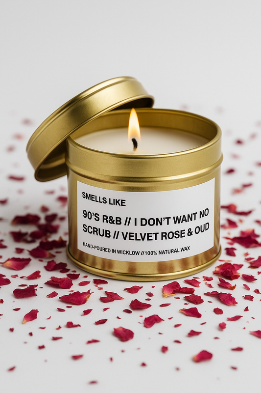 Smells Like Jo Malone Velvet Rose & Oud Dupe Scented Candle - Gold Tin Candle - hand-poured candle - 100% natural Rapeseed Candle Wax, Coconut Candle Wax & Beeswax Candle Wax -Made in Wicklow Ireland